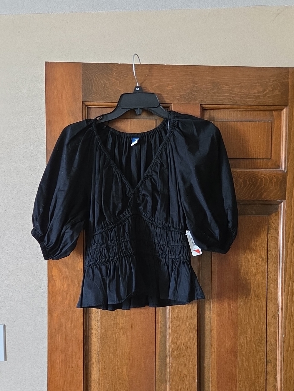 Old Navy Black Puff Sleeve Peplum Top
